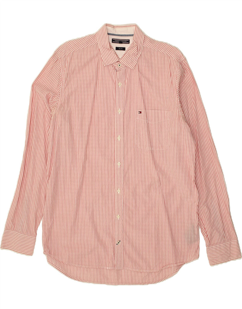 TOMMY HILFIGER Mens Slim Fit Shirt XL Pink Pinstripe Cotton | Vintage Tommy Hilfiger | Thrift | Second-Hand Tommy Hilfiger | Used Clothing | Messina Hembry 