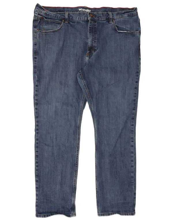 Wrangler Mens Regular Fit Straight Jeans W42 L30 Blue Cotton