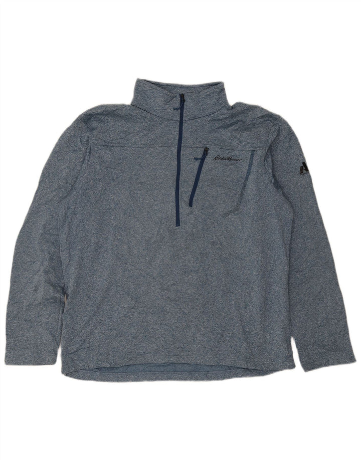 EDDIE BAUER Mens Dri Fit Zip Neck Sweatshirt Jumper XL Blue Flecked