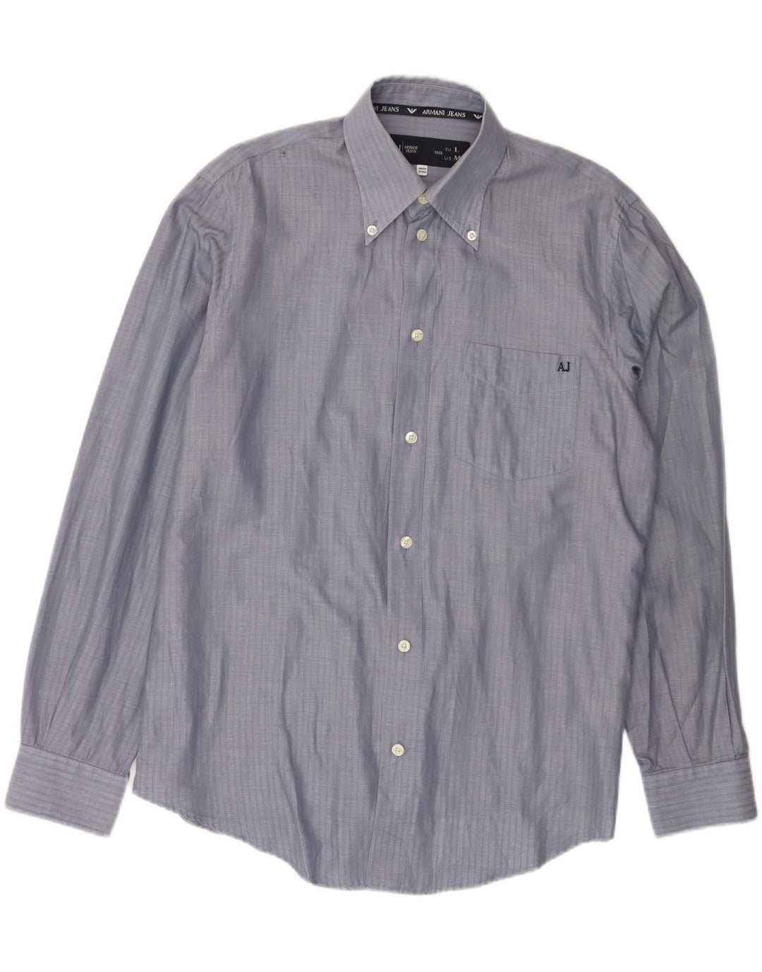 Armani Jeans Mens Shirt Large Blue Striped Cotton