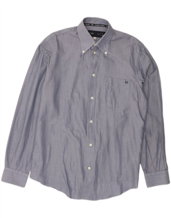 Armani Jeans Mens Shirt Large Blue Striped Cotton