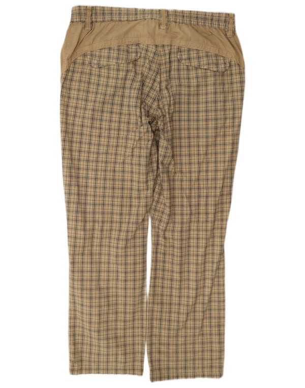 Think Pink Womens Straight Casual Trousers XL W36 L28 Beige Check Cotton