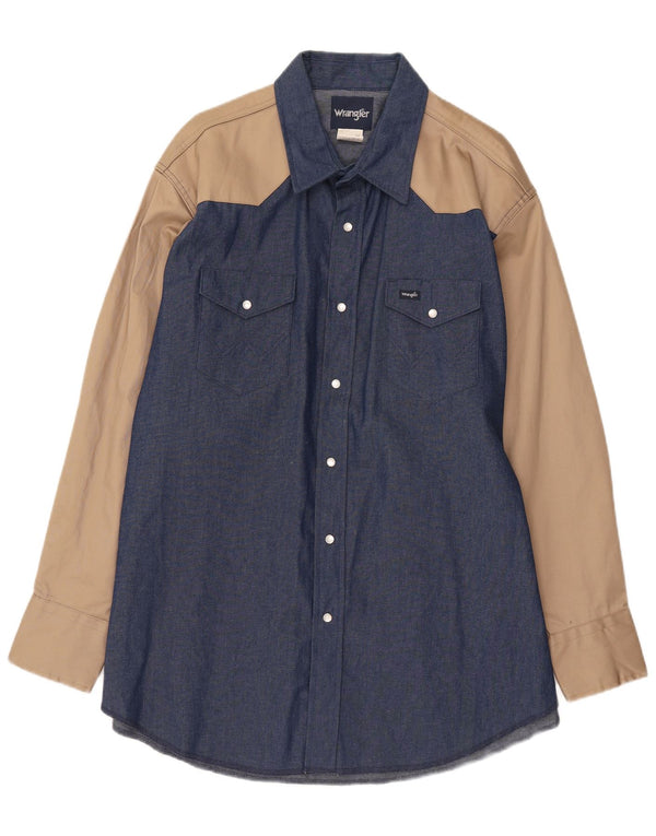 Wrangler Mens Western Denim Shirt 2XL Blue Colourblock Cotton
