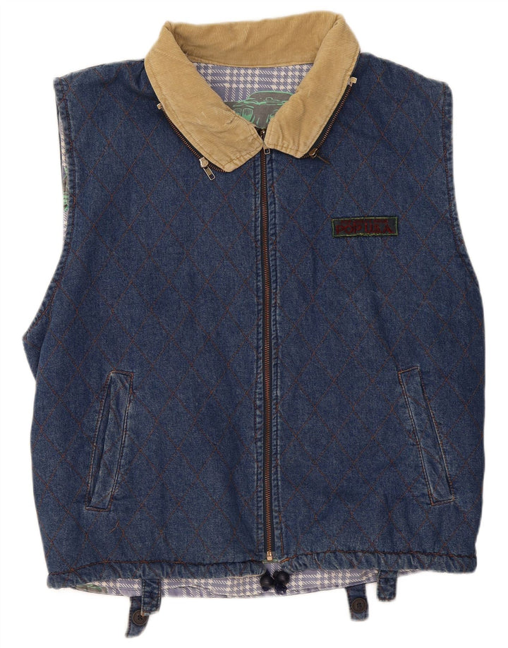 POP 84 Mens Denim Gilet UK 42 XL Blue Geometric