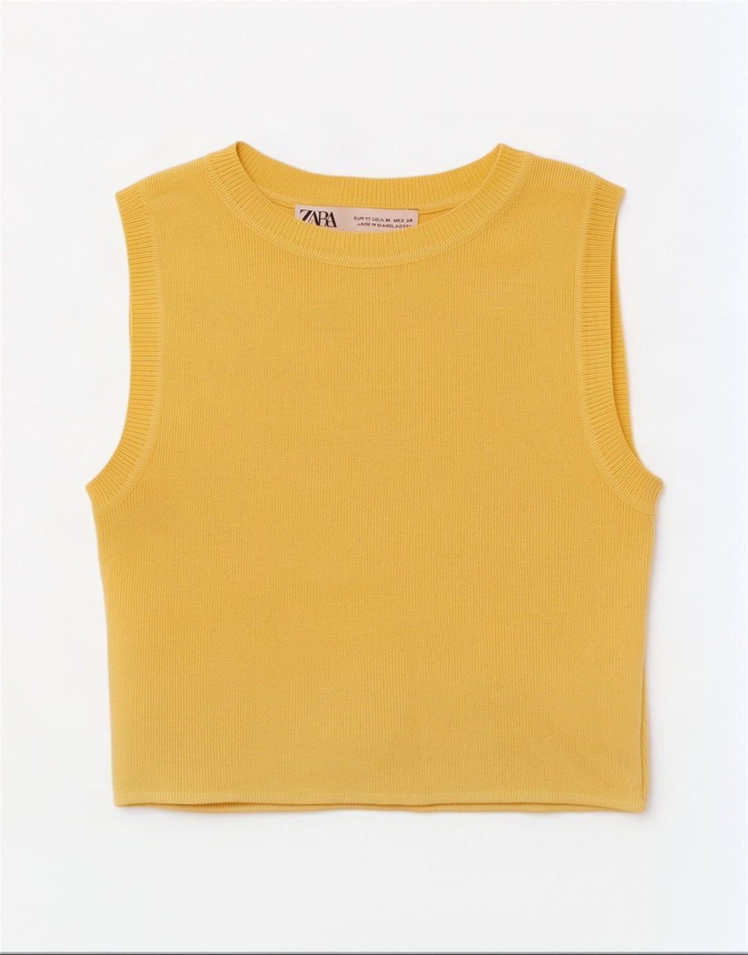 Zara Womens Crop Vest Top UK 12 Medium Yellow Viscose