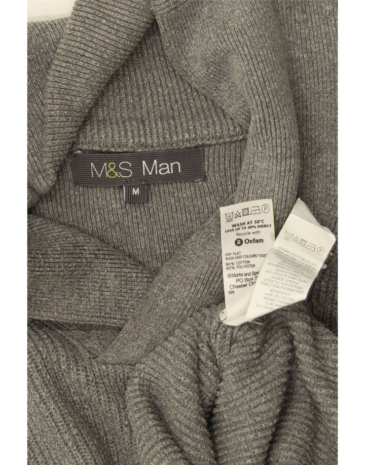 Marks & Spencer Mens Shawl Neck Jumper Sweater Medium Grey Cotton