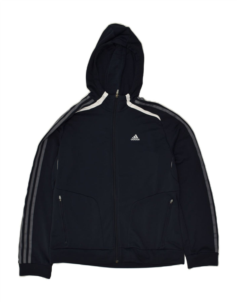 ADIDAS Boys Hooded Tracksuit Top Jacket 15-16 Years Navy Blue Polyester | Vintage Adidas | Thrift | Second-Hand Adidas | Used Clothing | Messina Hembry 