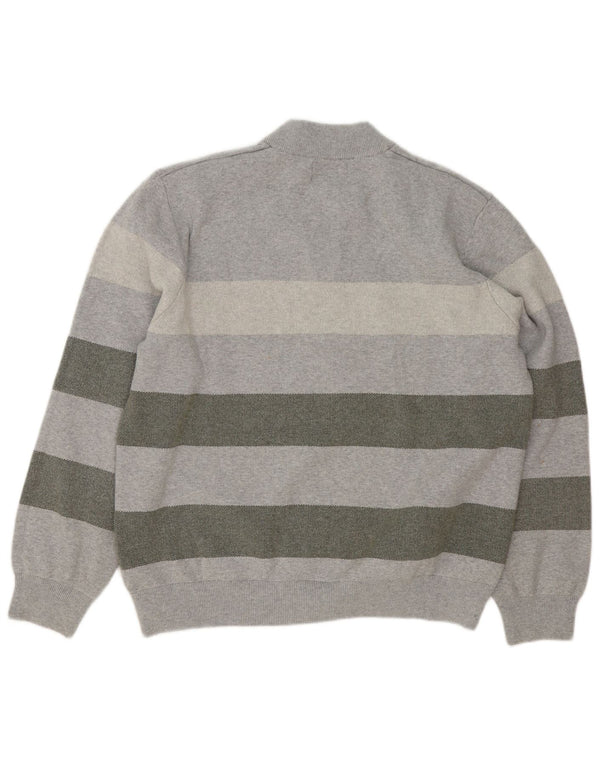 Marks & Spencer Mens Zip Neck Jumper Sweater 2XL Grey Striped Cotton