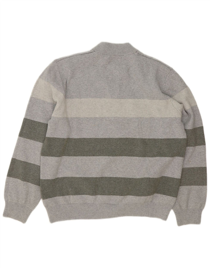 Marks & Spencer Mens Zip Neck Jumper Sweater 2XL Grey Striped Cotton