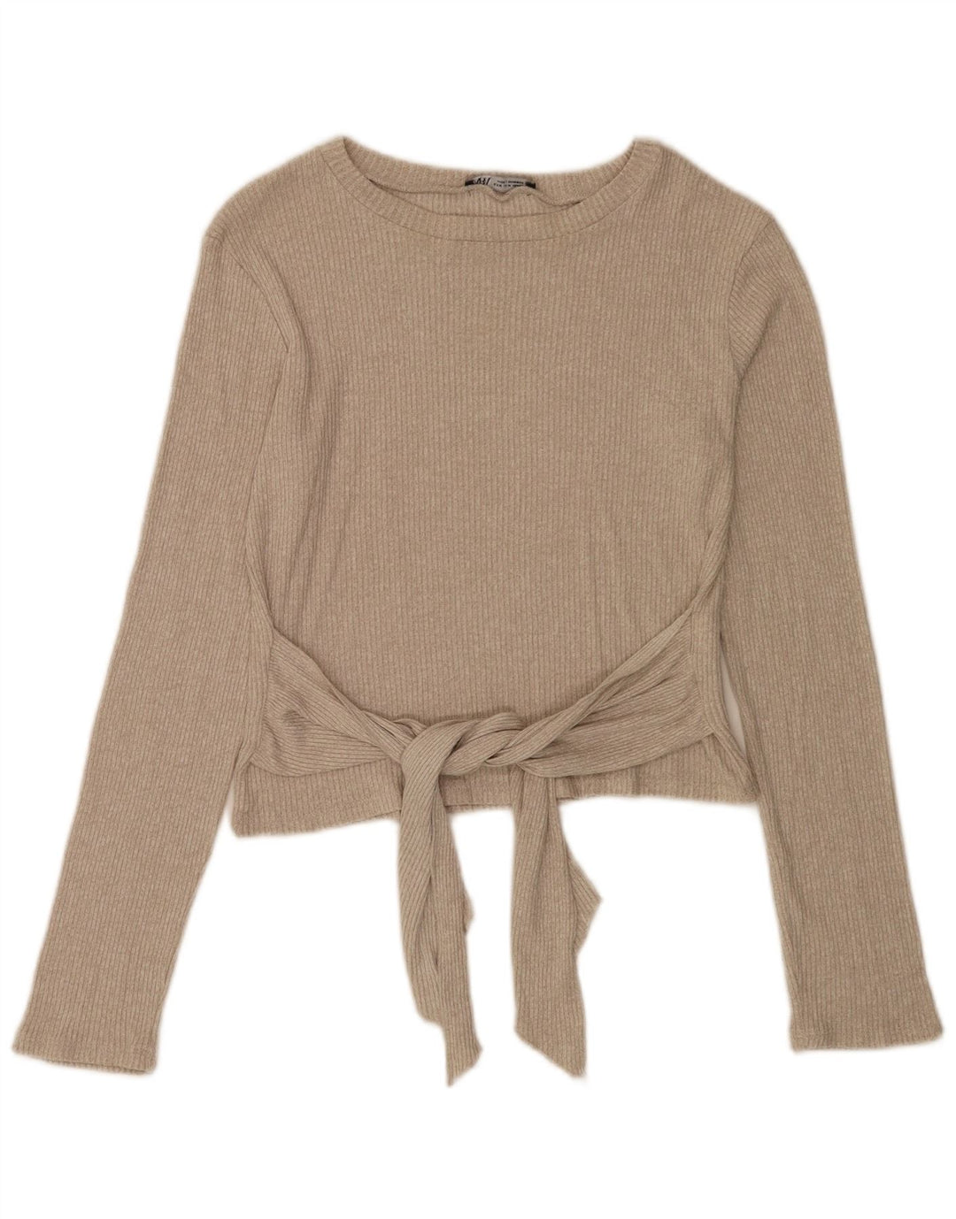 Zara Womens Top Long Sleeve UK 12 Medium Beige Viscose