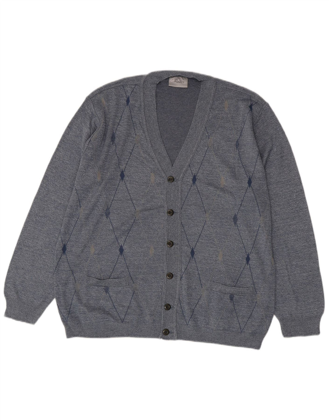 Rodes Mens Cardigan Sweater 2XL Blue Argyle/Diamond Acrylic