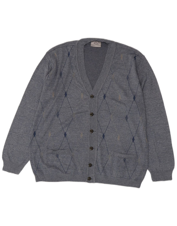 Rodes Mens Cardigan Sweater 2XL Blue Argyle/Diamond Acrylic