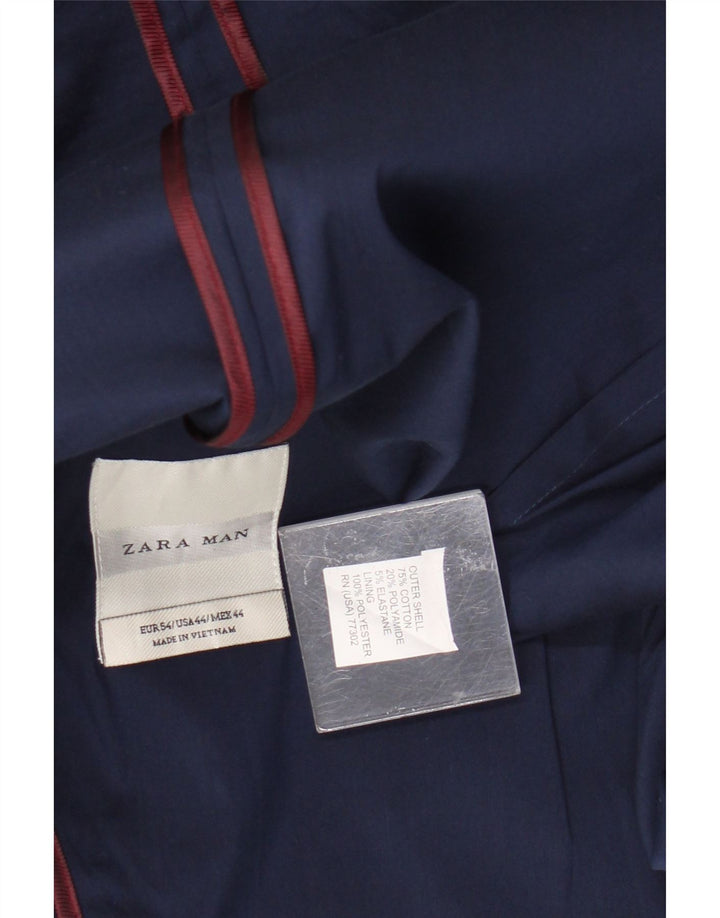 Zara Mens 2 Button Blazer Jacket EU 54 XL Navy Blue Cotton