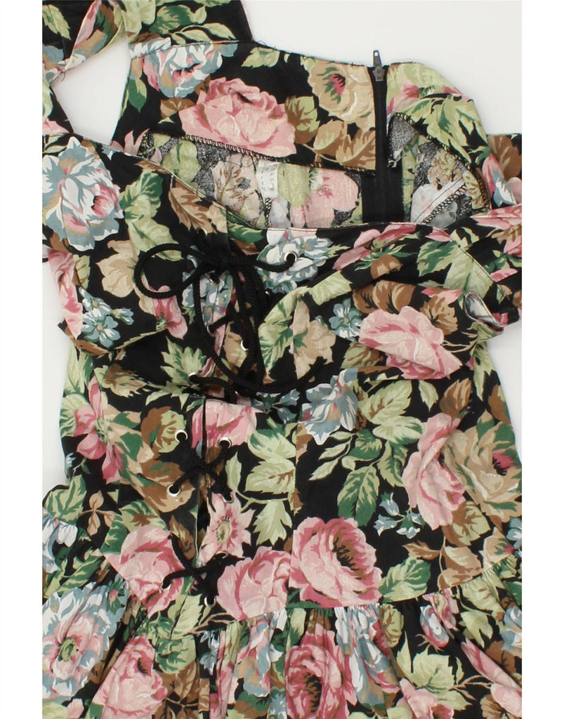 VINTAGE Womens Sleeveless A-Line Dress UK 12 Medium Green Floral Cotton | Vintage Vintage | Thrift | Second-Hand Vintage | Used Clothing | Messina Hembry 