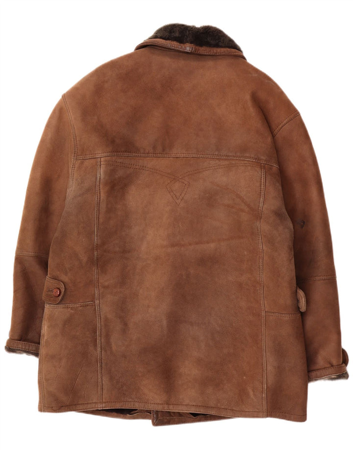 Giamax Mens Shearling Jacket IT 54 2XL Brown Shearling