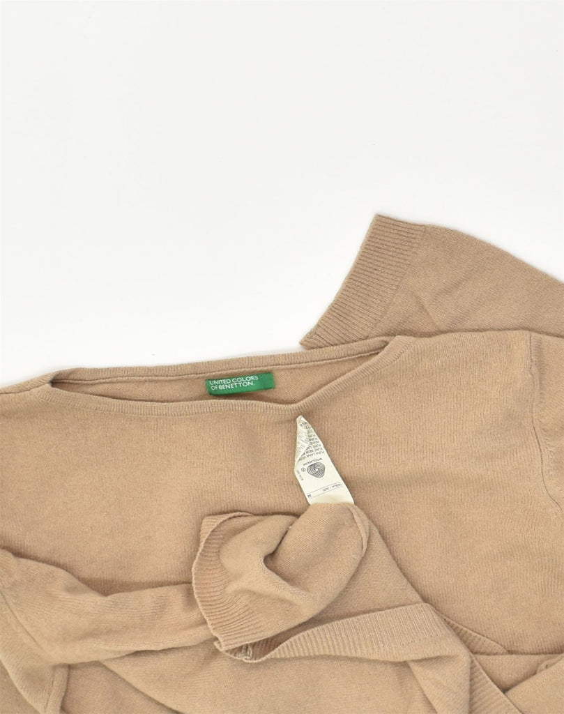 BENETTON Womens 3/4 Sleeve Boat Neck Jumper Sweater UK 14 Medium Beige | Vintage Benetton | Thrift | Second-Hand Benetton | Used Clothing | Messina Hembry 