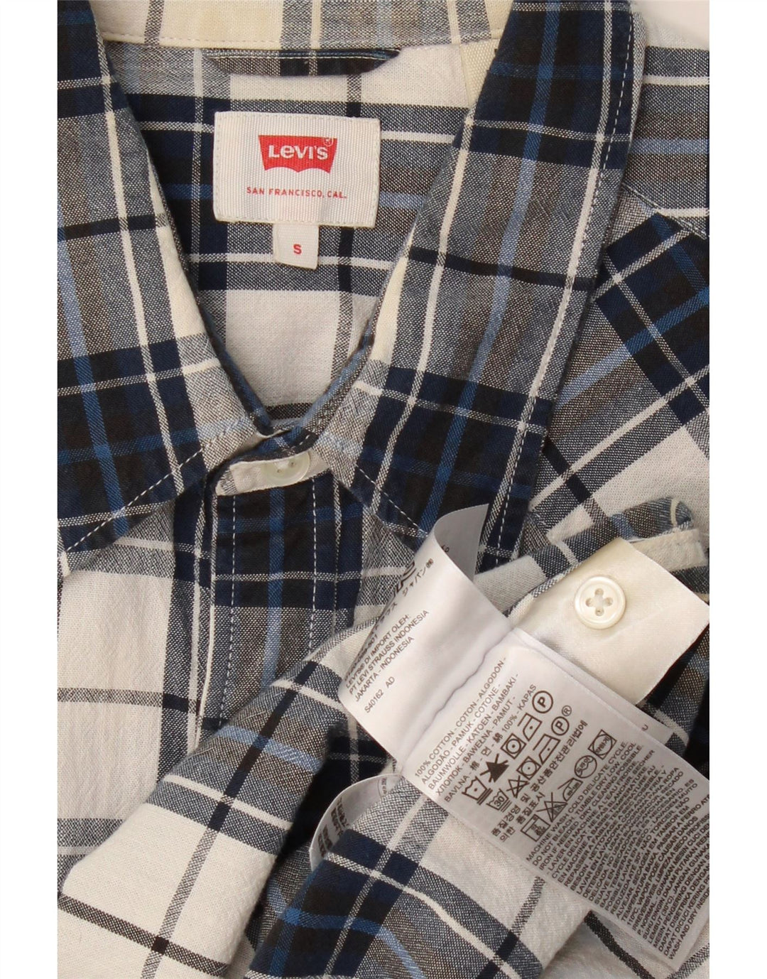 LEVI'S Mens Shirt Small Navy Blue Check Cotton
