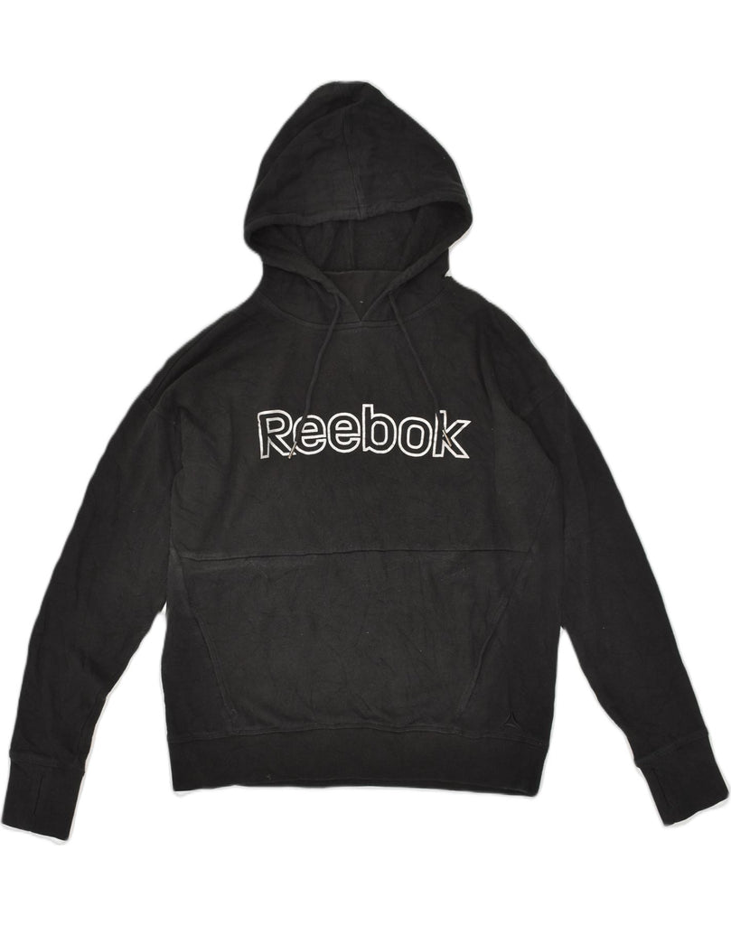 REEBOK Mens Graphic Hoodie Jumper Medium Black Cotton | Vintage Reebok | Thrift | Second-Hand Reebok | Used Clothing | Messina Hembry 