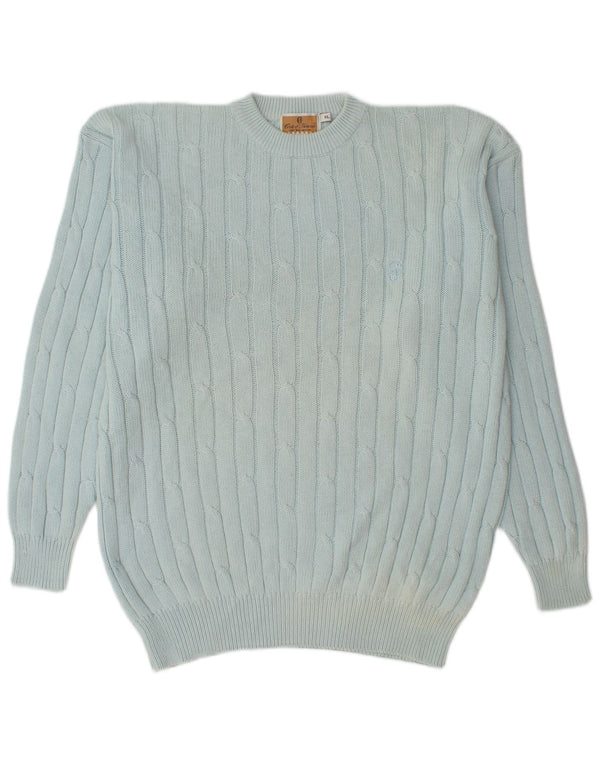 Conte of Florence Mens Crew Neck Jumper Sweater XL Blue Cotton