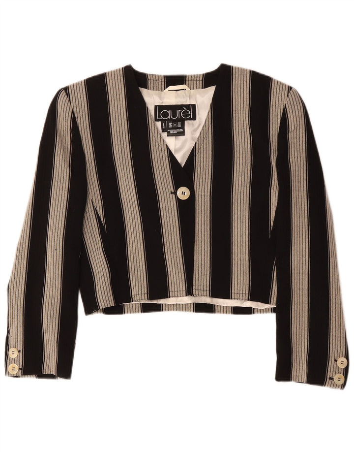 Laurel Womens 1 Button Crop Blazer Jacket EU 36 Small Black Striped Wool