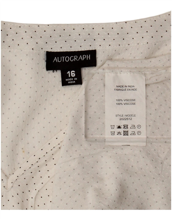Autograph  Womens 3/4 Sleeve Blouse Top UK 16 Large White Spotted Viscose