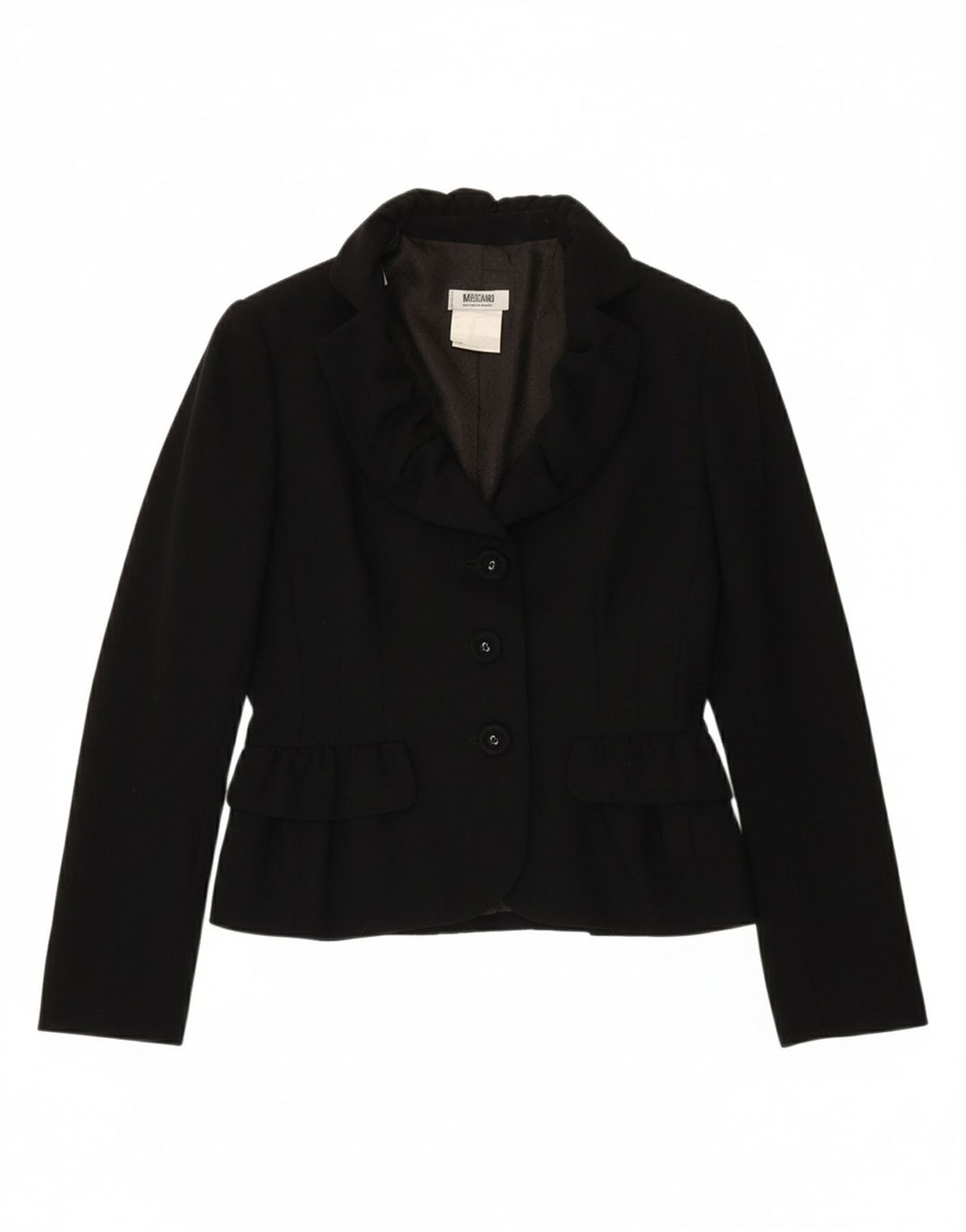 MOSCHINO Womens Crop 3 Button Blazer Jacket UK 10 Small Black Wool Classic