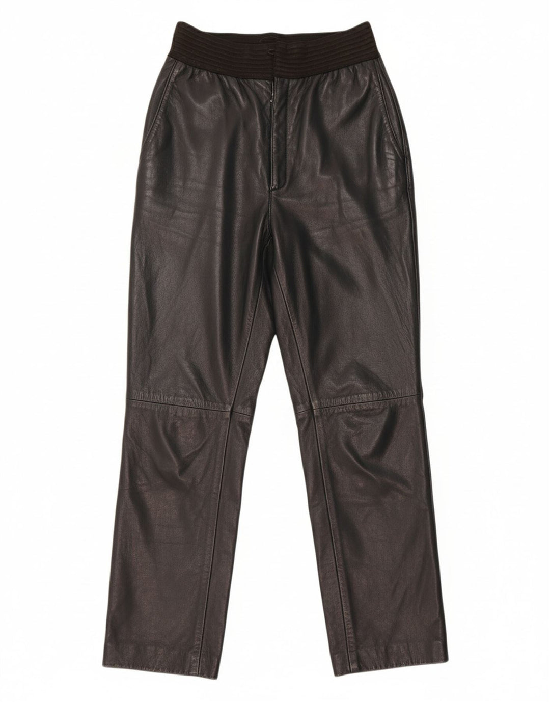 VINTAGE Womens Straight Leather Trousers W25 L27 Navy Blue