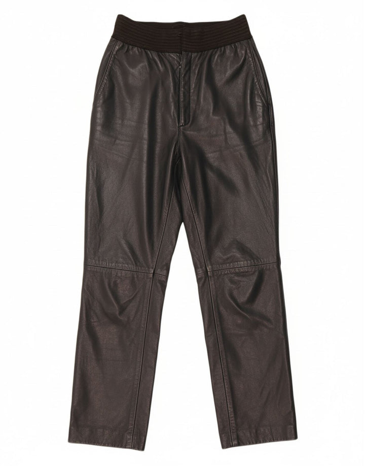 VINTAGE Womens Straight Leather Trousers W25 L27 Navy Blue