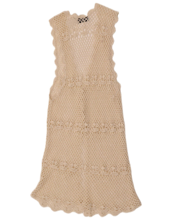 Vintage Womens Sleeveless Crochet Cardigan Top UK 14 Large Off White