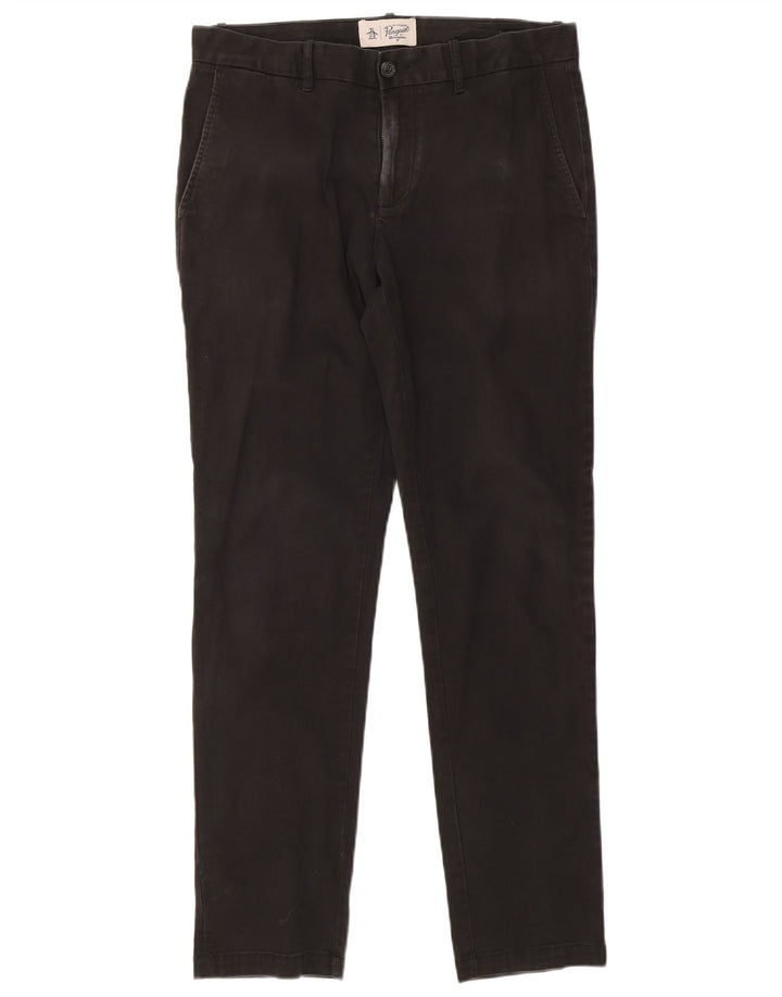Penguin Mens Slim Chino Trousers W32 L32 Black Cotton