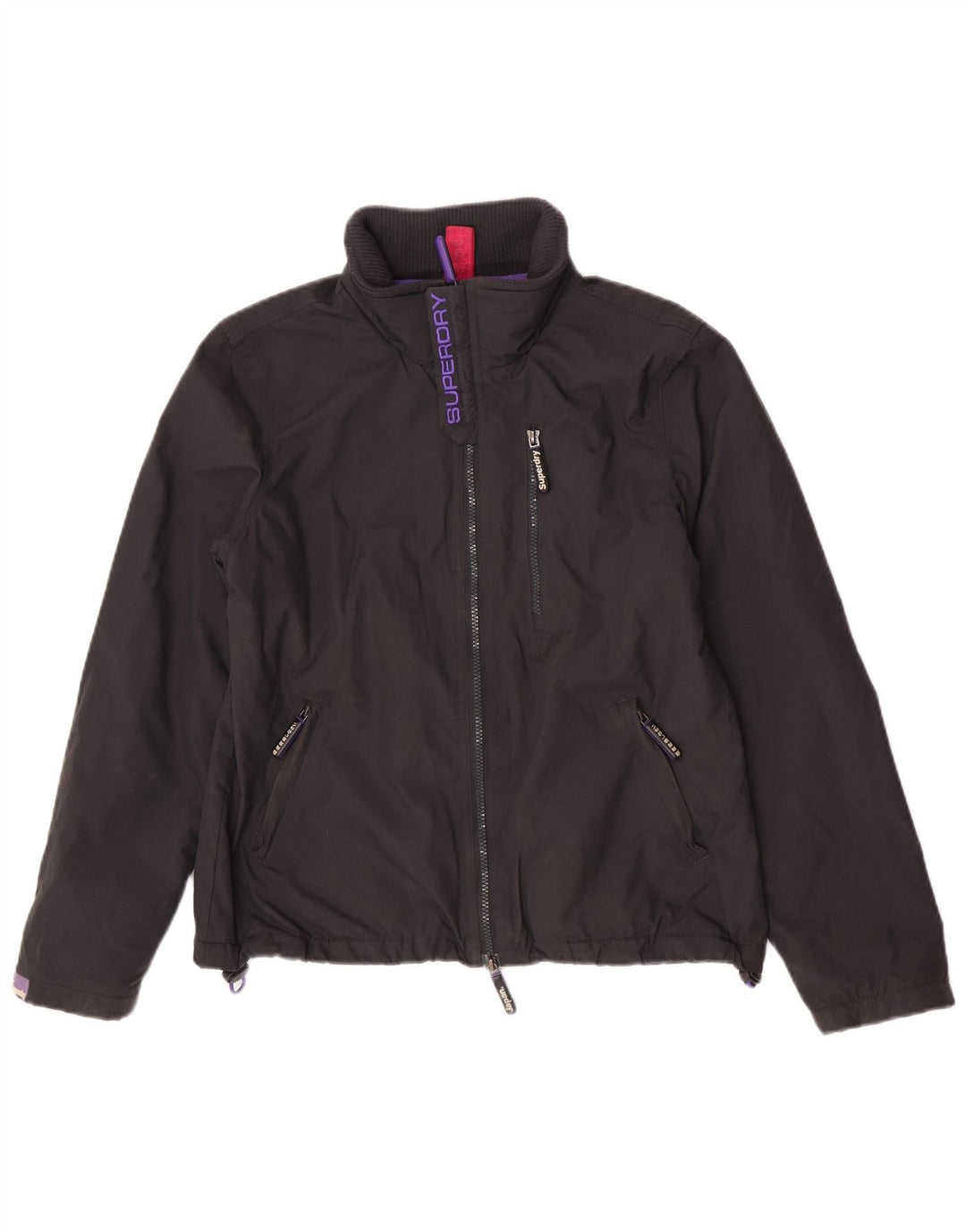 Superdry Womens The Windhiker Graphic Windbreaker Jacket UK 14 Large Black