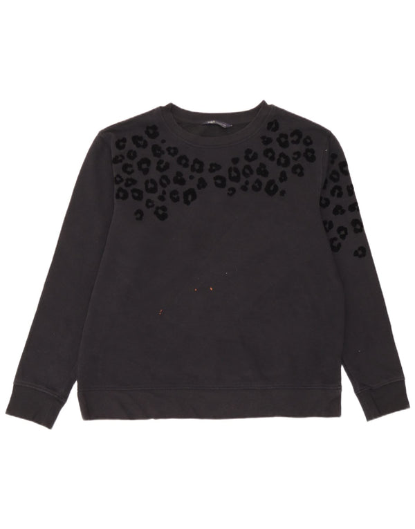 Marks & Spencer Womens Sweatshirt Jumper UK 14 Medium Black Animal Print