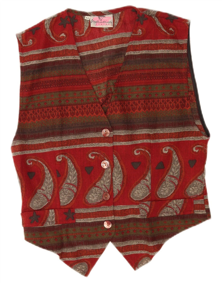 Vintage Womens Waistcoat IT 44 Medium Burgundy Paisley Polyester