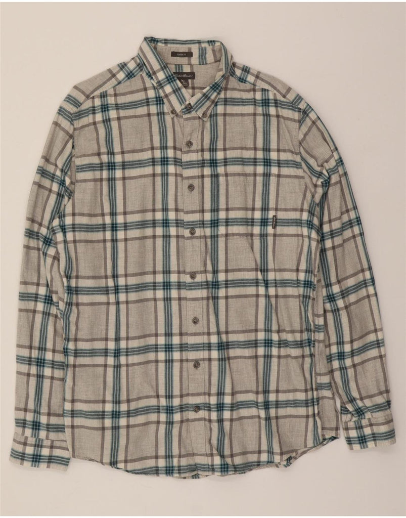 EDDIE BAUER Mens Tall Classic Fit Flannel Shirt XL Grey Check Cotton Vintage Eddie Bauer and Second-Hand Eddie Bauer from Messina Hembry 