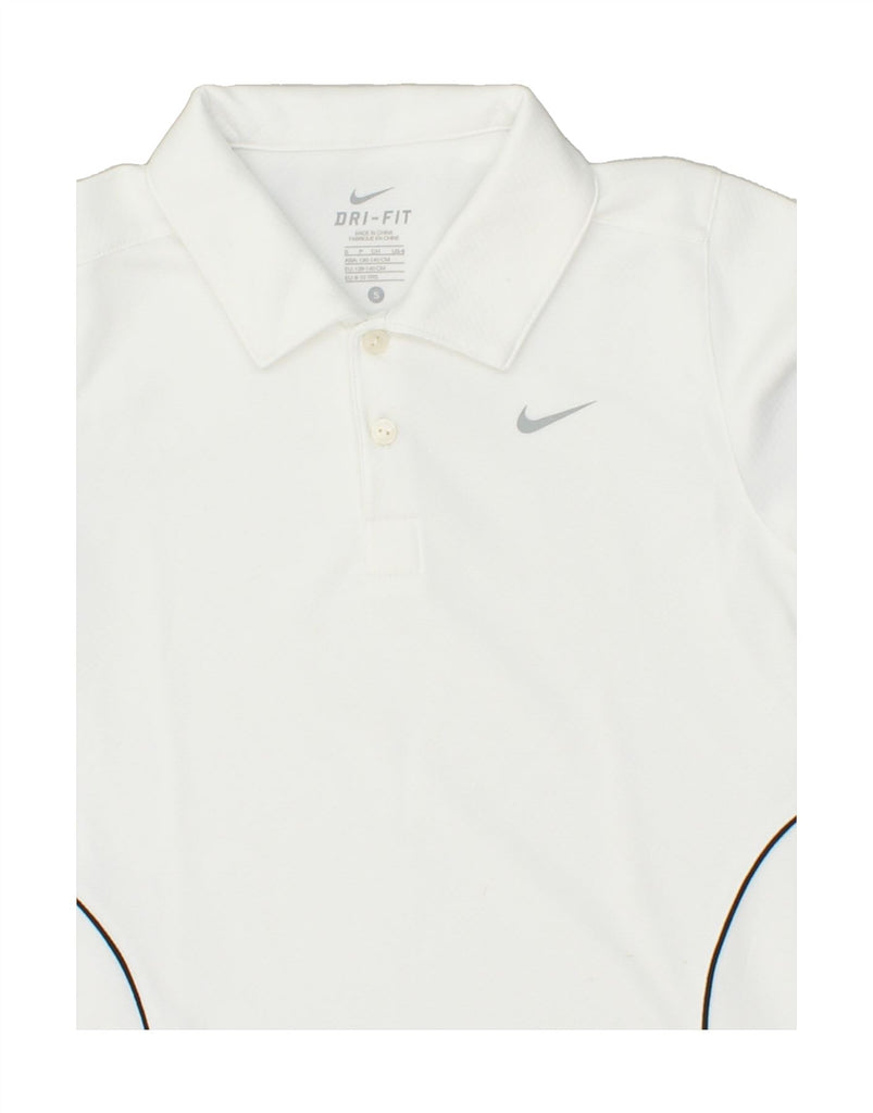NIKE Boys Dri Fit Polo Shirt 8-9 Years Small  White Polyester | Vintage Nike | Thrift | Second-Hand Nike | Used Clothing | Messina Hembry 