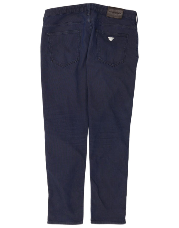 Emporio Armani Mens Slim Casual Trousers W34 L30 Navy Blue Cotton