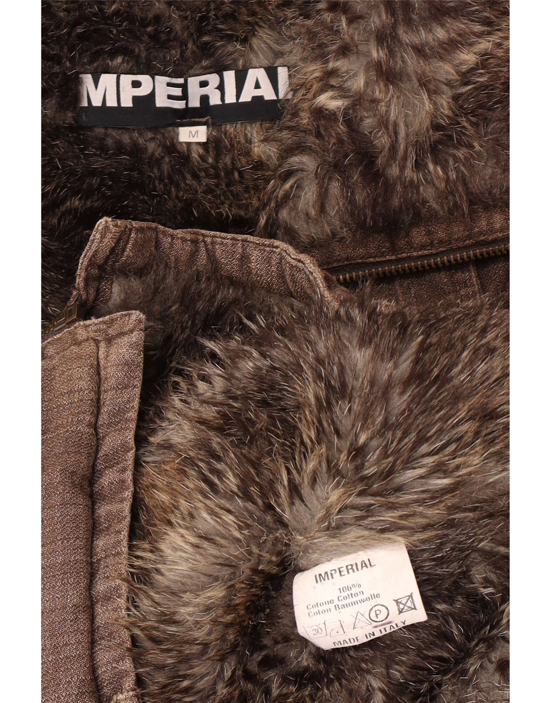 Imperial Mens Bomber Shearling Windbreaker Jacket UK 38 Medium Brown Cotton