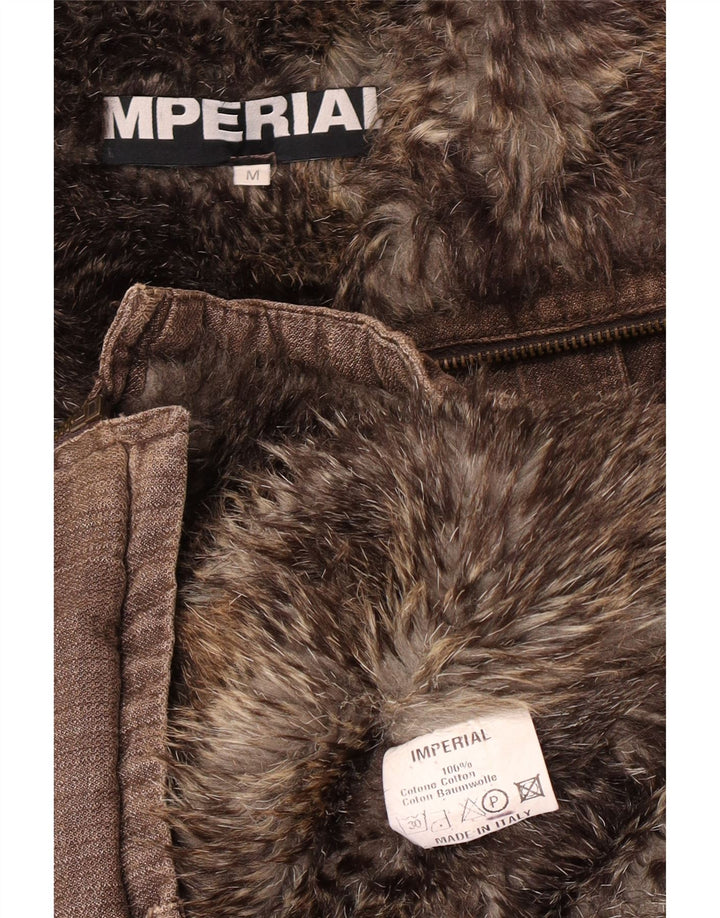 Imperial Mens Bomber Shearling Windbreaker Jacket UK 38 Medium Brown Cotton