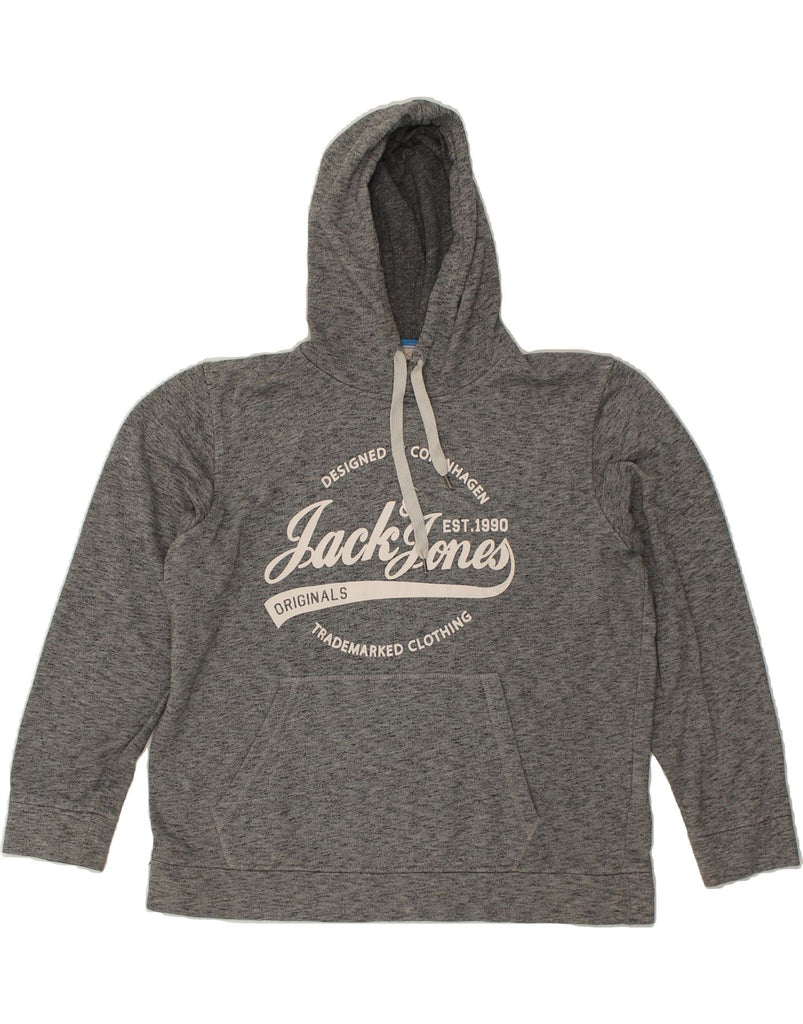 JACK & JONES Mens Graphic Hoodie Jumper XL Grey Flecked Cotton | Vintage Jack & Jones | Thrift | Second-Hand Jack & Jones | Used Clothing | Messina Hembry 