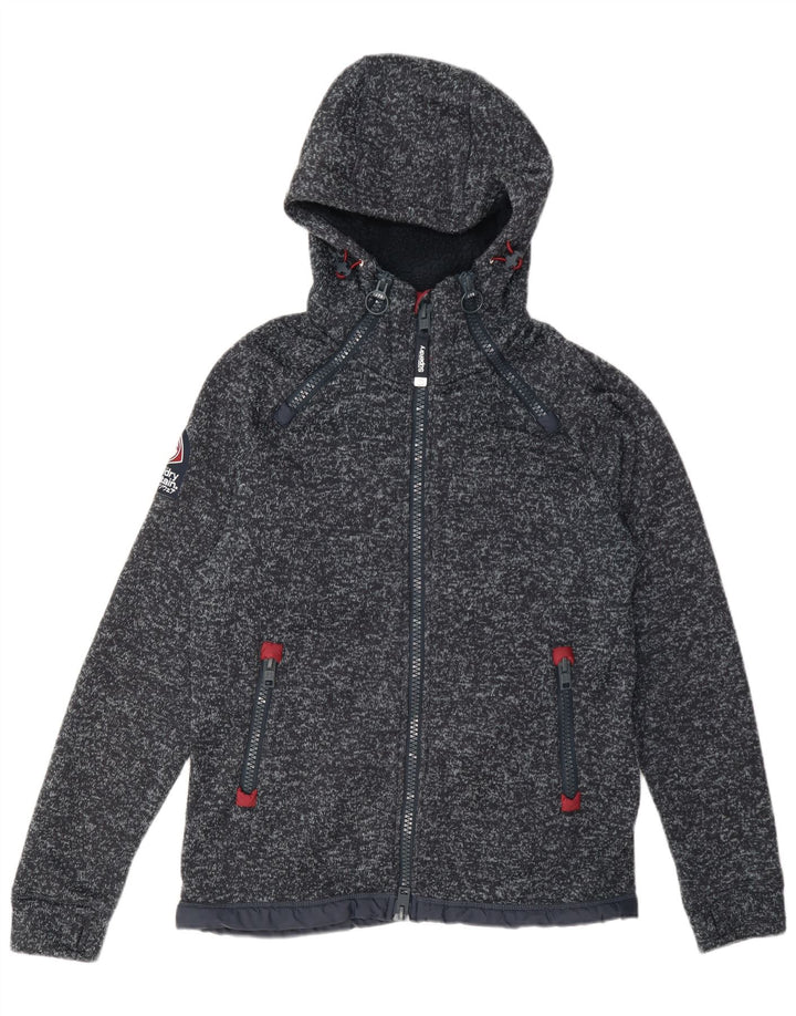 Superdry Mens Hooded Tracksuit Top Jacket Large Navy Blue Flecked Polyester