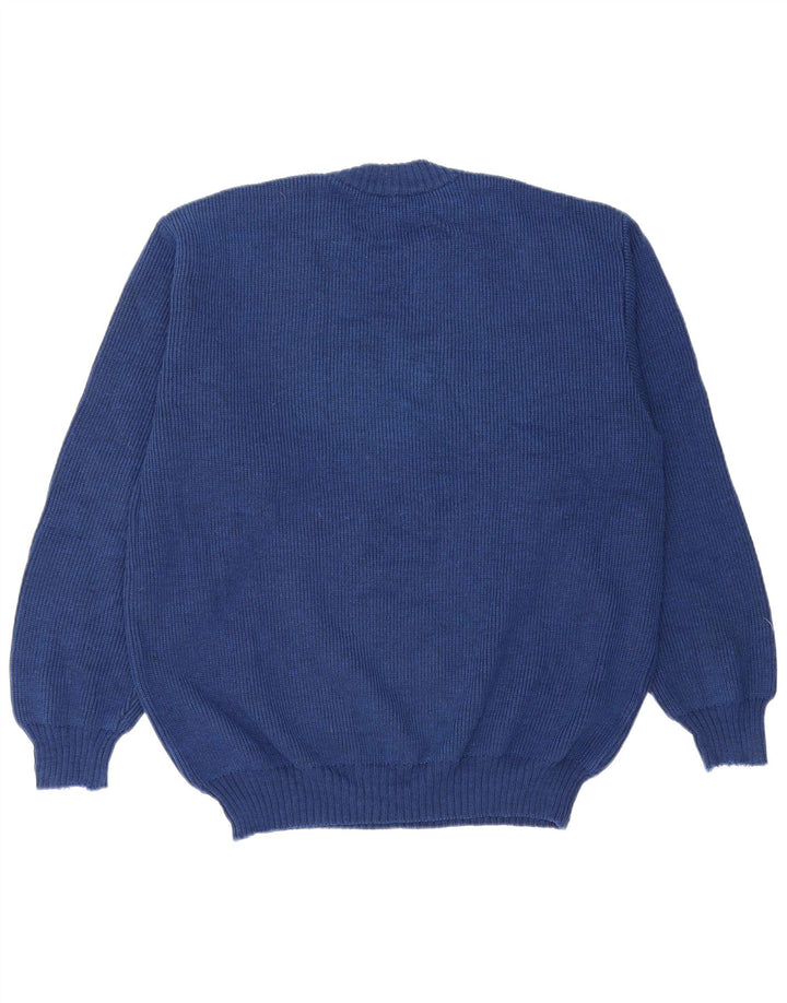 Vintage Mens Crew Neck Jumper Sweater Large Blue Argyle/Diamond