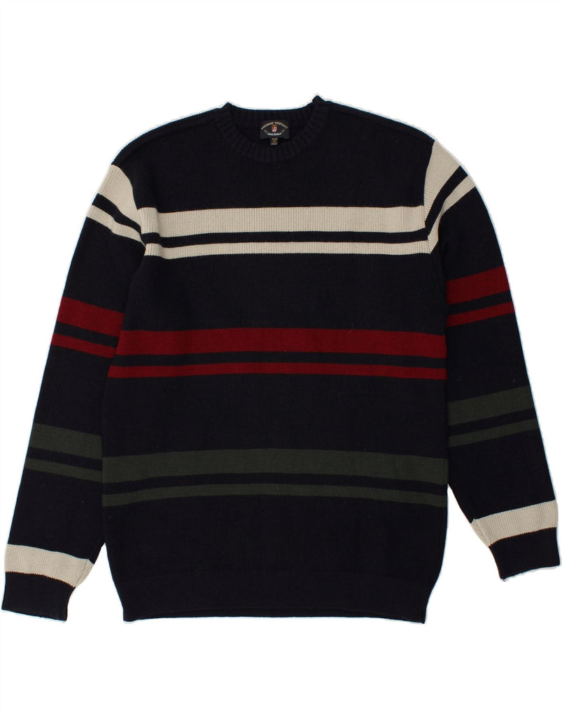 AMERIGO VESPUCCI Mens Crew Neck Jumper Sweater XL Navy Blue Striped | Vintage Amerigo Vespucci | Thrift | Second-Hand Amerigo Vespucci | Used Clothing | Messina Hembry 