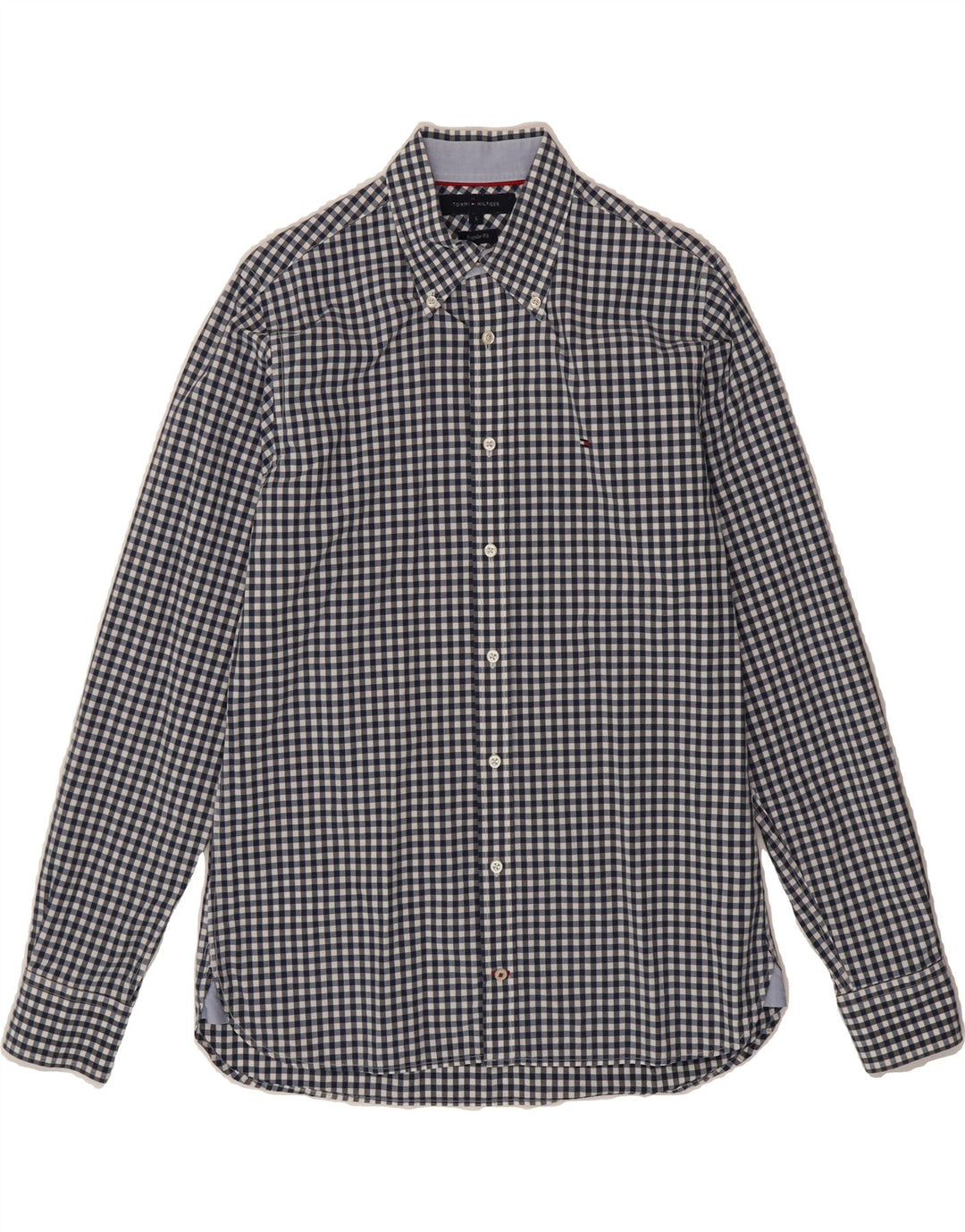 TOMMY HILFIGER Mens Regular Fit Shirt Small Navy Blue Gingham Cotton Vintage Tommy Hilfiger and Second-Hand Tommy Hilfiger from Messina Hembry 