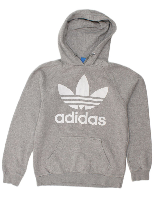 ADIDAS Womens Graphic Hoodie Jumper UK 10 Small Grey Cotton