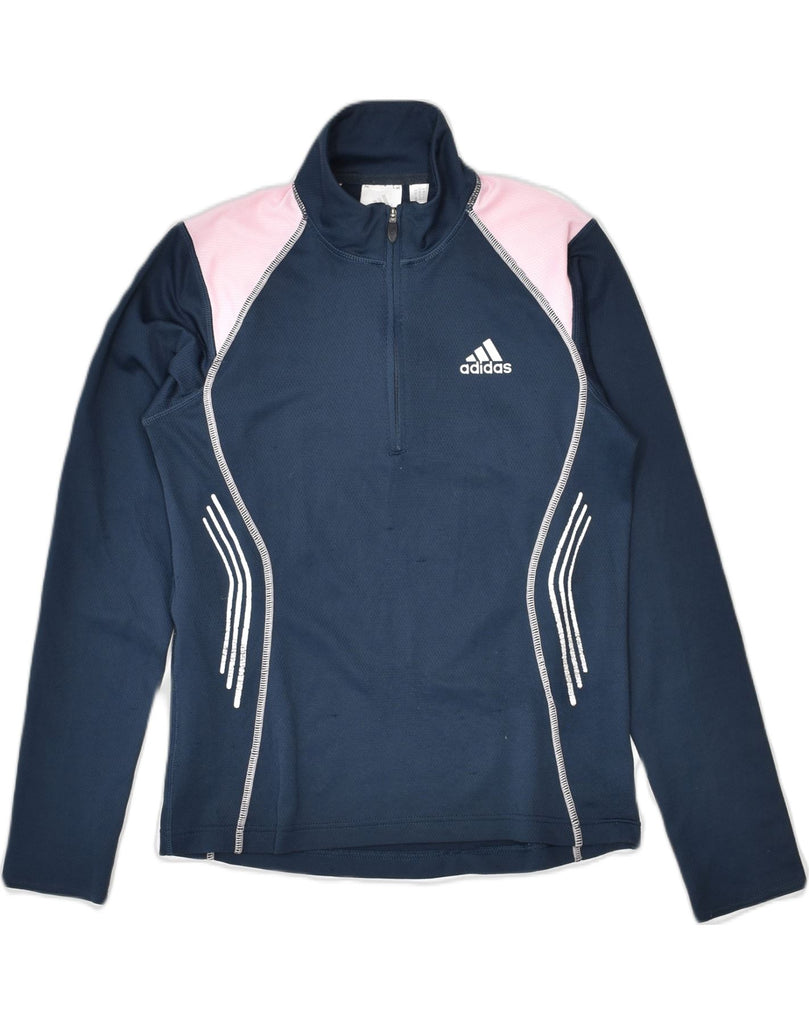 ADIDAS Womens Tracksuit Top  UK10 Small Navy Blue Colourblock Polyester | Vintage | Thrift | Second-Hand | Used Clothing | Messina Hembry 