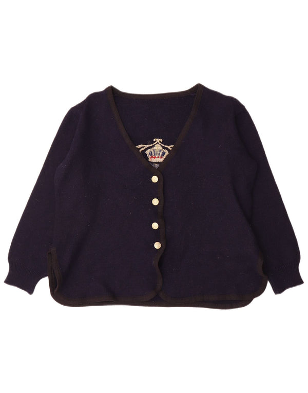 Trussardi Jeans Womens Graphic Cardigan Sweater UK 16 Large Navy Blue