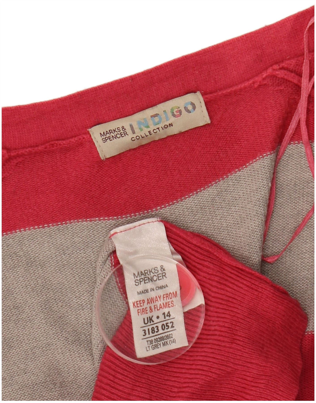 Marks & Spencer Womens Longline Cardigan Sweater UK 14 Medium Pink Striped