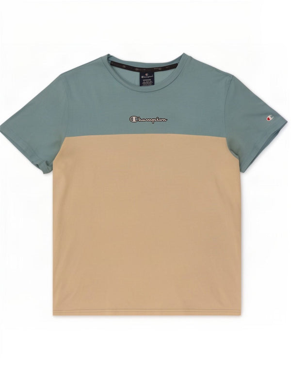 Champion Mens T-Shirt Top Medium Blue Colourblock Cotton