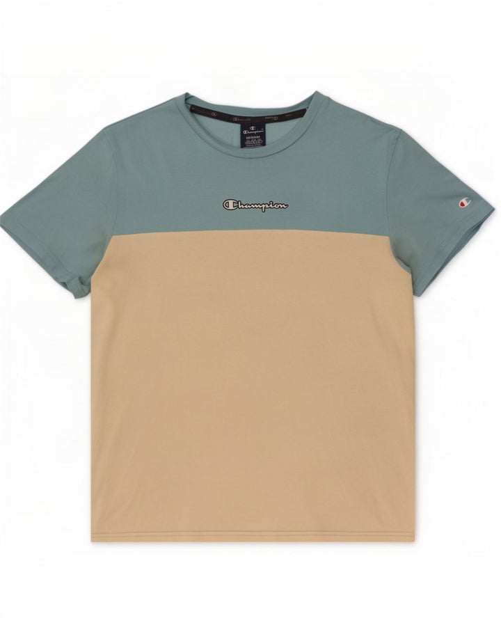 Champion Mens T-Shirt Top Medium Blue Colourblock Cotton
