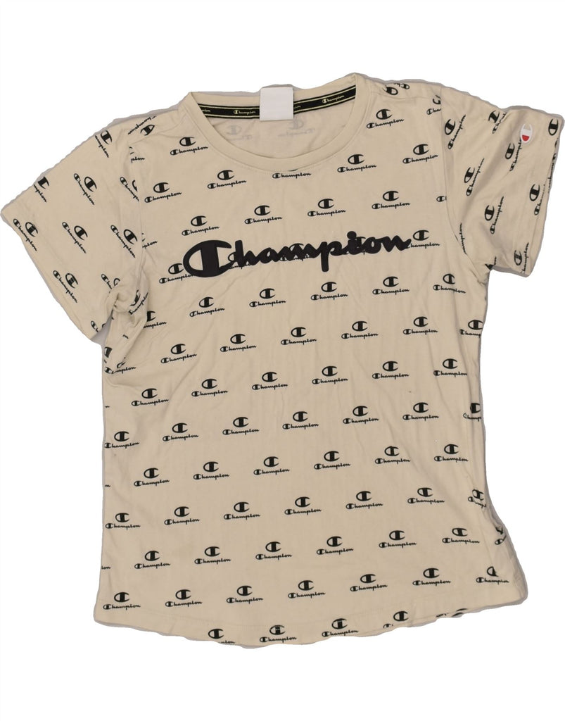 CHAMPION Girls Graphic T-Shirt Top 13-14 Years XL Off White Cotton | Vintage Champion | Thrift | Second-Hand Champion | Used Clothing | Messina Hembry 